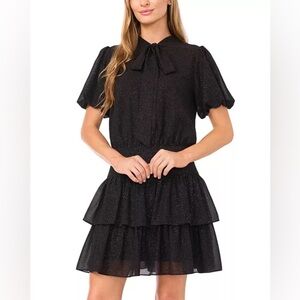 ✨ CeCe Black Puff Sleeve Tie Neck Dress Ruffle Dress ✨
Size: Small